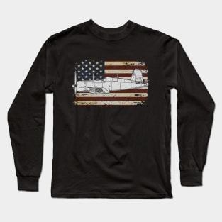 F4U Corsair US Airplane Aircraft Plane American Retro Flag Long Sleeve T-Shirt